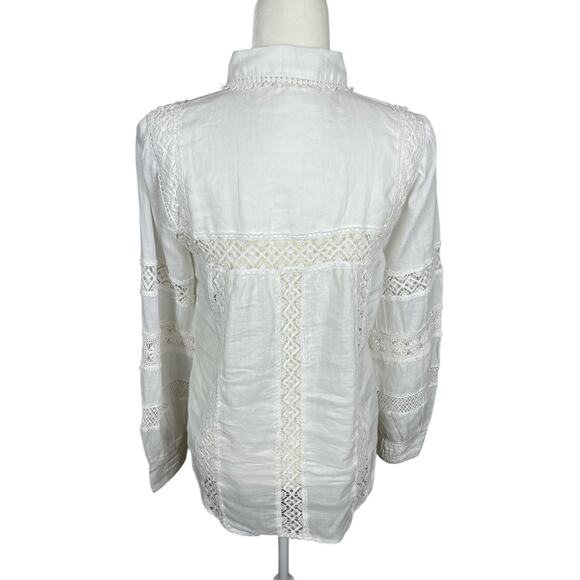 Anthropologie Embroidered Lace Buttondown Blouse Sz Small Cottage Boho Peasant - Picture 10 of 14